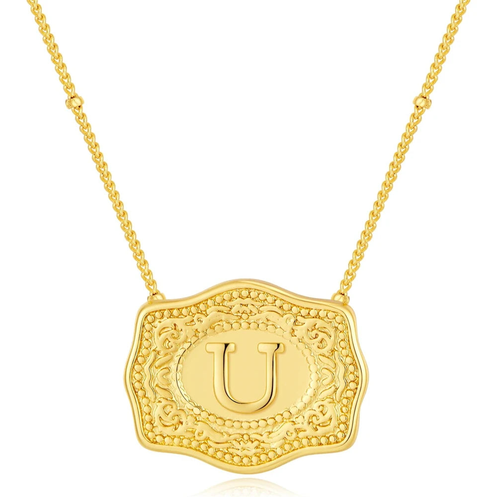 Belt Buckle Necklace With Letter