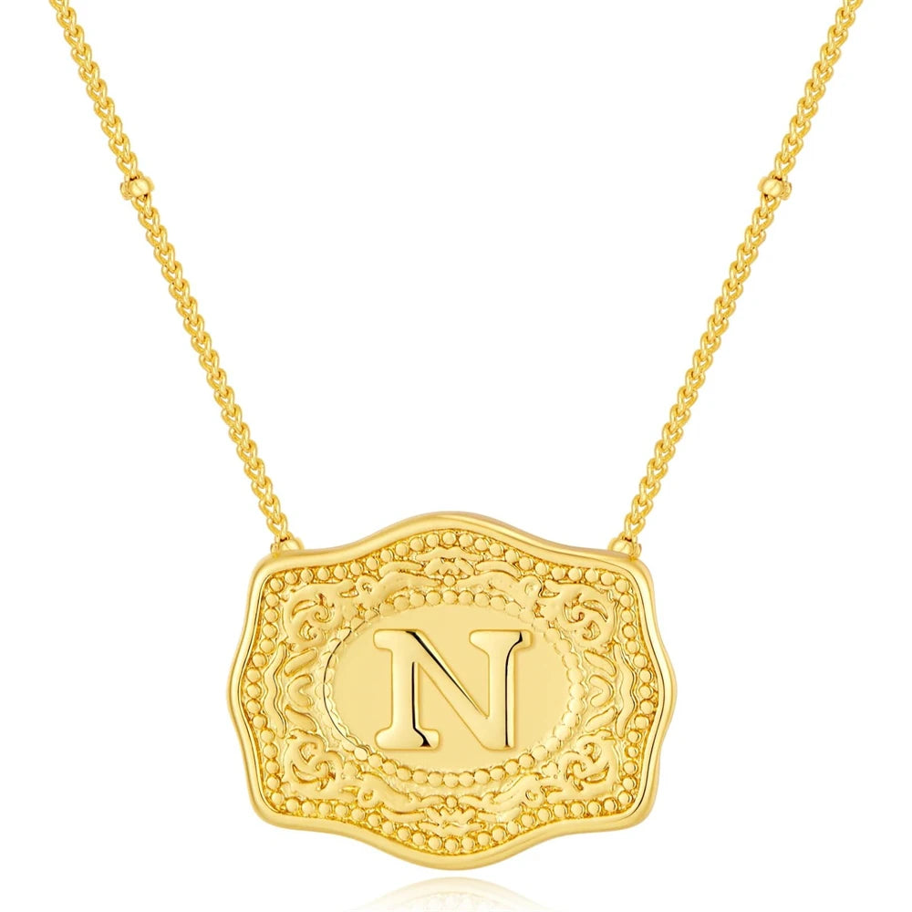 Belt Buckle Necklace With Letter
