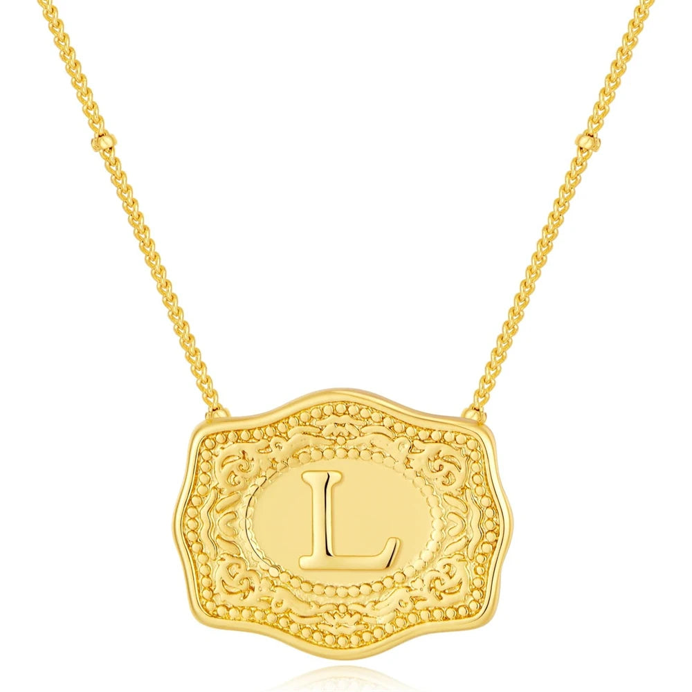 Belt Buckle Necklace With Letter