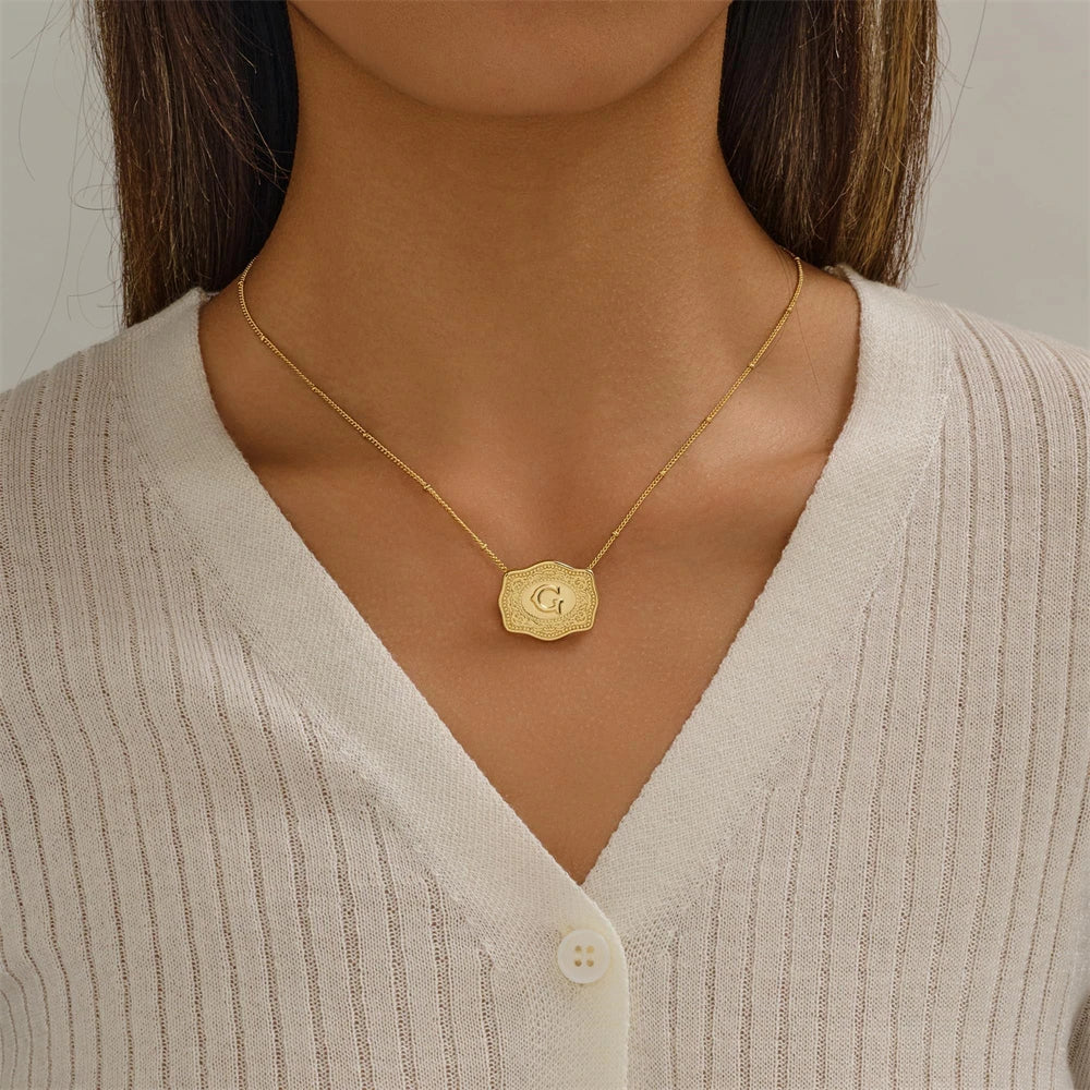 Belt Buckle Necklace With Letter