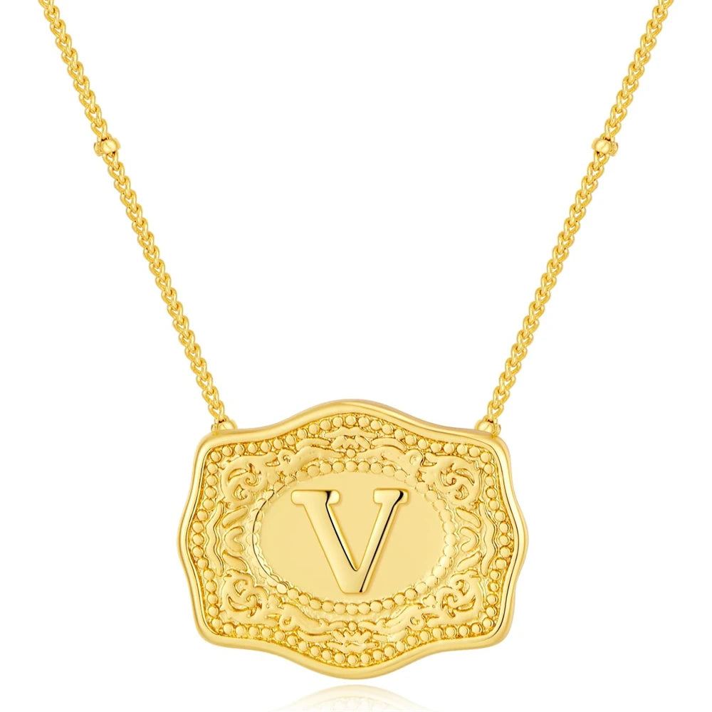 Belt Buckle Necklace With Letter