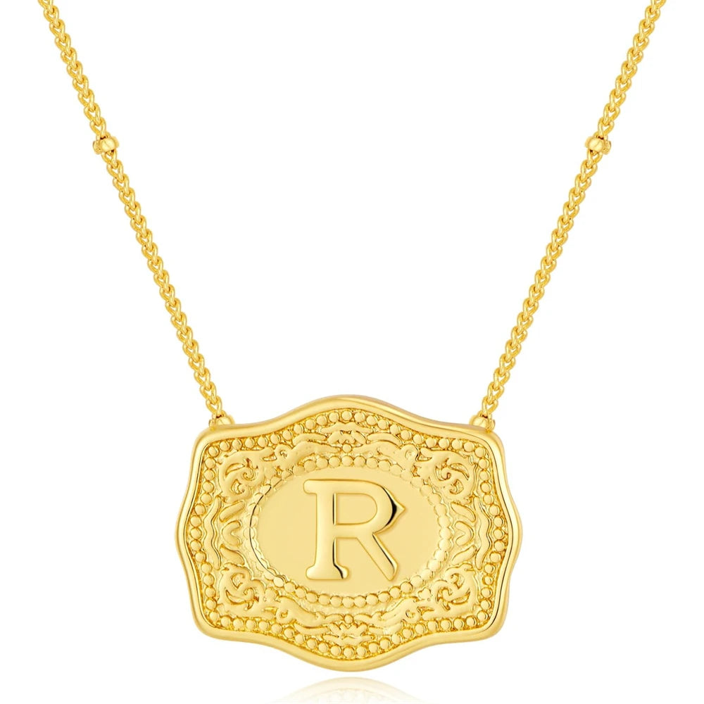 Belt Buckle Necklace With Letter