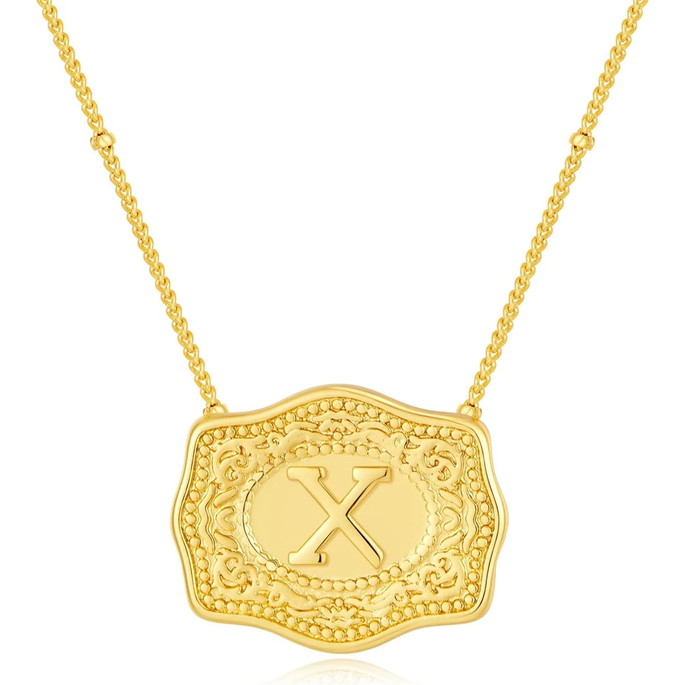 Belt Buckle Necklace With Letter