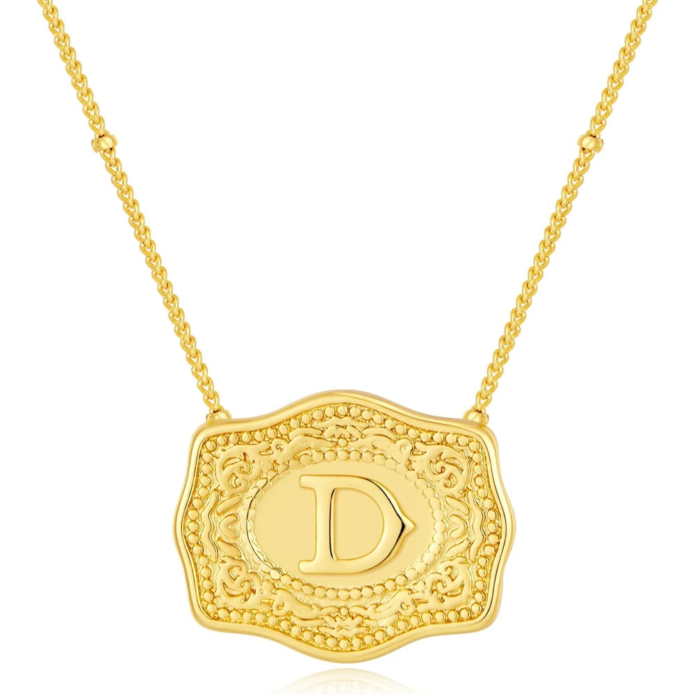 Belt Buckle Necklace With Letter
