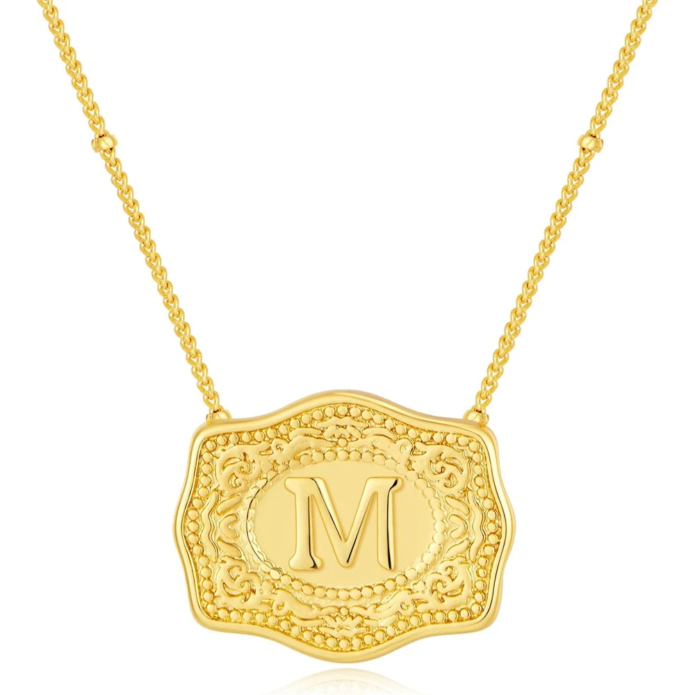 Belt Buckle Necklace With Letter