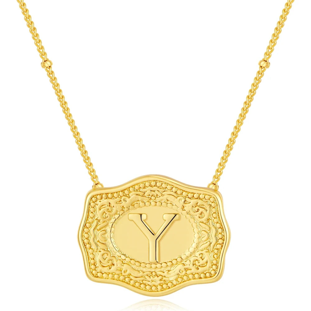Belt Buckle Necklace With Letter